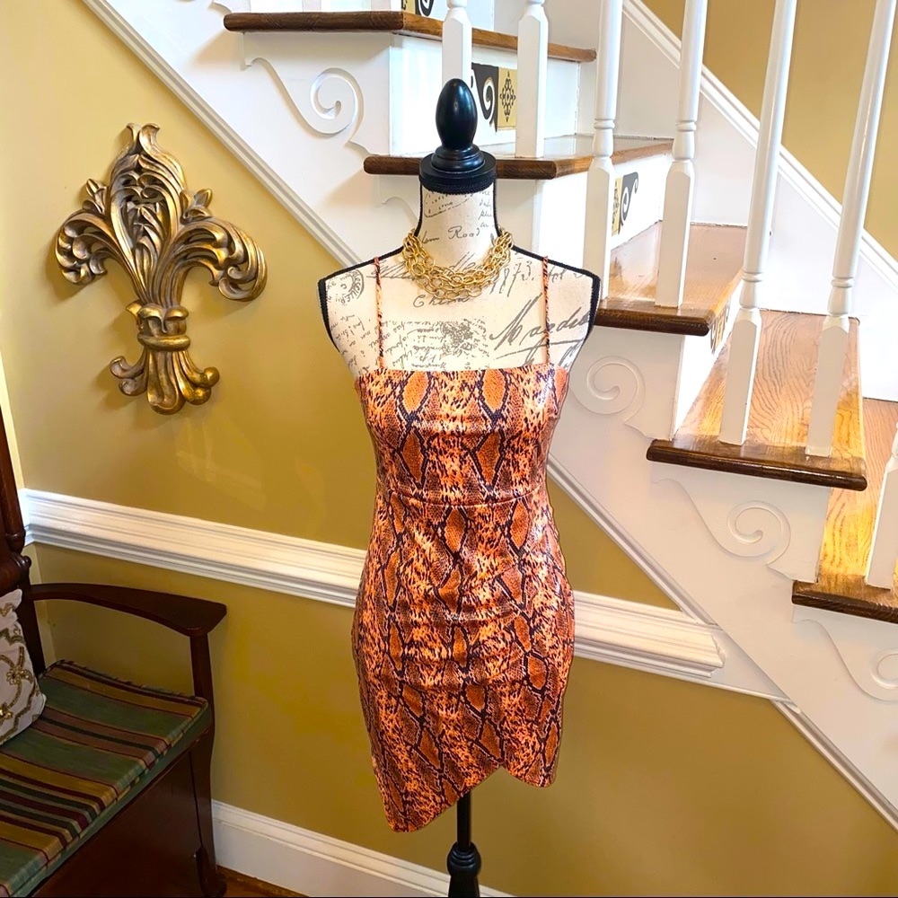 Faux Leather Python Mini Dress